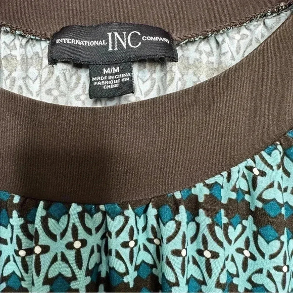 Inc International Concepts Short  Sleeved Blouse Ruffled Sleeves Brown/Blue Med - Picture 3 of 16